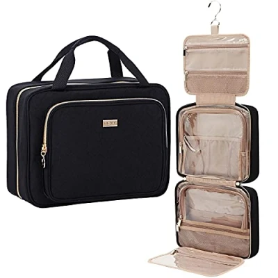Image of NISHEL Travel Toiletry Bag for Women Large Capacity, Essentials Organizer, Hanging Makeup Case Accessories, Cosmetics, Toiletries, Black