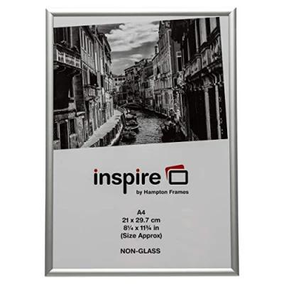 Image of Hampton Frames ALUMINIUM Poster Certificate Photo Frame Acrylic (Non Glass) Silver A4 (21x30cm) PAAFA4B