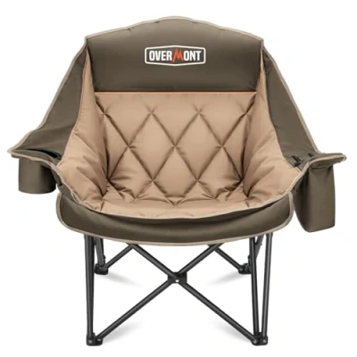 Image of OVERMONT Oversized XL Camping Folding Chair for Adults 450lbs Support Heavy Duty Padded with Side Pocket Cup Holder Outdoor Sports Garden Beach Fishing Lawn Blue