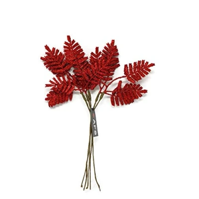 Image of 5 Stem Glitter Artificial Fern Bundle x 31cm Christmas Red Green or Silver (Red)