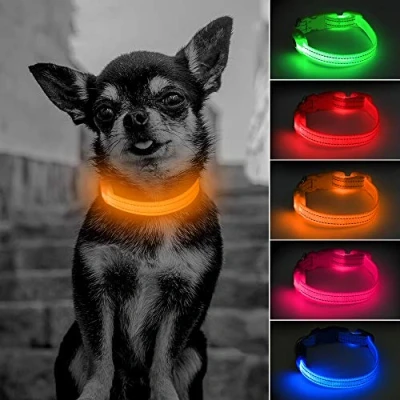 Image of LED Cat Collar, Light up Dog Collars for Puppy, USB Rechargeable Small Adjustable Reflective Safety Pet Collar Flashing Cats &amp; Dogs (Orange)
