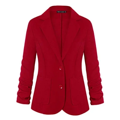 Image of MINTLIMIT Slim Fit One Button Office Knit Blazer Jacket with Pockets(Red,Size S)