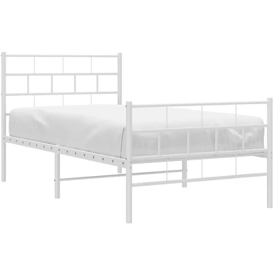 Image of vidaXL Metal Bed Frame without Mattress with Footboard White 100x190cm