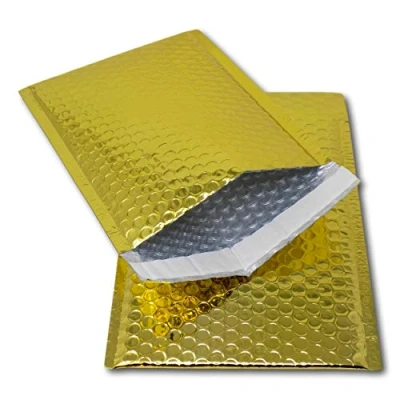 Image of EPOSGEAR 100 Gold Shiny Metallic Foil Bubble Padded Bag Mailing Envelopes Perfect for Marketing, Promotions or and Alternative to Gift wrap (A5 / C5 (DVD) 250mm x 180mm)