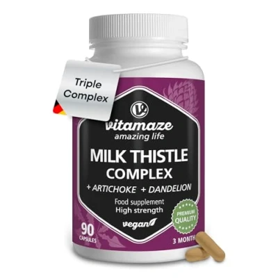 Image of Milk Thistle Artichoke &amp; Dandelion Liver Support + Detox Supplement 250 mg High Strength Extract with 80% Silymarin, 90 Vegan Capsules 3 Months Natural and Vegan, Vitamaze