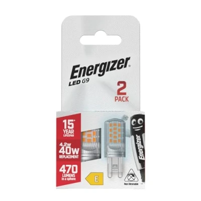 Image of Energizer G9 LED Light Bulb. 4.2W (40w Halogen Equivalent) 220 240V. 470 Lumens. Bi Pin Base Energy Saving. 2 Pack. Daylight 6500k
