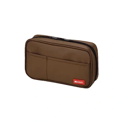 Image of Lihit Lab Large Capacity Zipper Pencil Case For School Office College, Big 4 Compartments Bag Holder Adults Teen Boys Girls, Travel Cosmetics Storage, Brown (A7551 9)