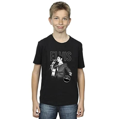 Image of Absolute Cult Elvis Boys Logo Portrait T Shirt Black 3 4 Years