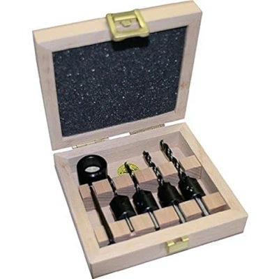 Image of Famag 5 Piece Countersunk Drill Bit Set, Spiral Bits with Countersink, Diameter: 3 6 mm, Practical Wooden Box, 3574504