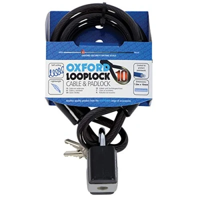 Image of Oxford Loop Lock10 Cable Lock+Padlock 10mmx1800mm OF222