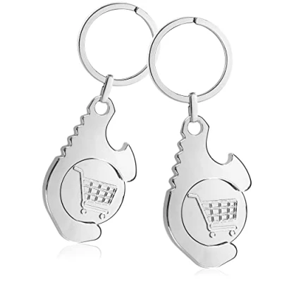 Image of com four® 2x multifunctional key ring with ring, bottle opener, shopping trolley chip, door opener and button pusher (2 pieces multi tool)