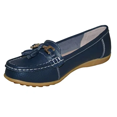 Image of Boulevard Womens/Ladies Action Leather Tassle Loafers (3 UK) (Navy)