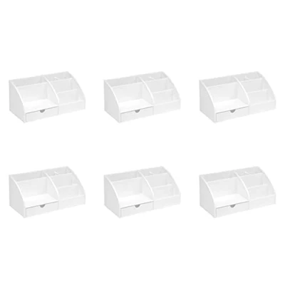 Image of OSCO White High Gloss Desk Organiser 6 Pack 7 section Pull Out Drawer Tidy Stationery Storage Makeup Cosmetics H12 x W25 D13 cm