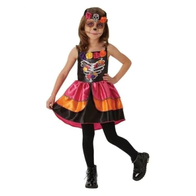 Image of Rubie&#039;s Official Sugar Skull Day of the Dead Halloween Girls Costume, Childs Size Large 7 8 Years