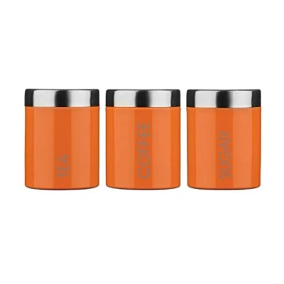 Image of Premier Housewares 507805 Liberty Tea Coffee and Sugar Canisters Set of 3, Orange , H13 x W10 D10cm