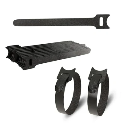 Image of ERKO Velcro Cable Ties Black Small 150 x 10 mm 100 Pieces, Professional with Fastener for Home Office Garden and Management, reclosable