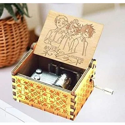 Image of Cuzit The Promised Neverland Isabella Music Box Engraved Hand Crank Wooden Tiny Musical