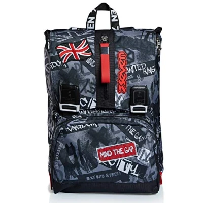 Image of Seven Backpack, KEEP FLAG For Teen, Girls&amp;Boys, Large Capacity, School, Sport &amp; Free Time, Italian Design, black