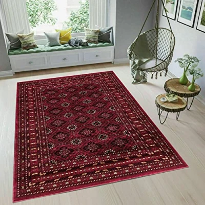 Image of householdfurnishing Vintage Traditional Non Slip Rug Bedroom Living Room Carpet Mat Runners Floral Pattern Wide Area Persian Style Rugs (60 x 110 cm Door Mat, Tagab Red)