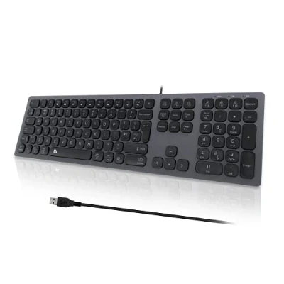 Image of B.FRIENDIT Slim USB Wired Keyboard UK Layout Soft Touch and Quiet Key, Compatible with Apple iMac, Macbook, Mac PC, Computer Numeric Keypad Space Gray
