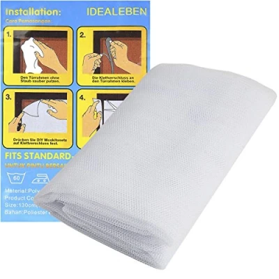 Image of 2 Packs Idealeben Window Insect Screen Net Mesh Fly Bug Mosquito Protector Kit 1.3m x 1.5m with 3 Rolls Self Adhesive Tapes White