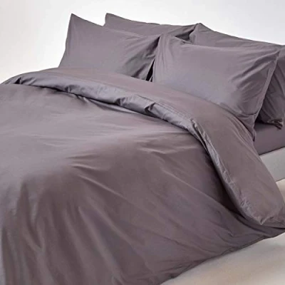 Image of HOMESCAPES Dark Grey Pure Egyptian Cotton Duvet Cover Set Single 200 TC 400 Thread Count Equivalent Pillowcase Included Quilt Bedding