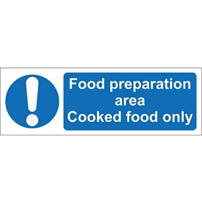 Image of food preparation area cooked only kitchen catering safety sign Self adhesive sticker 150mm x 50mm