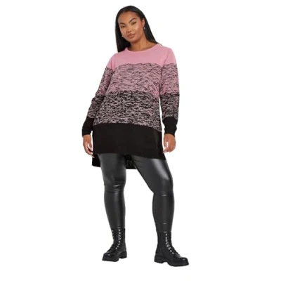 Image of Yours Curve Colourblock Stripe Knitted Jumper Women&#039;s Plus Size Pink