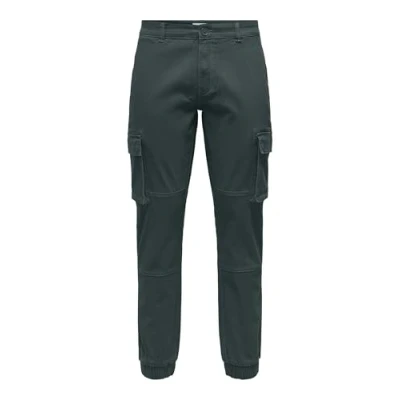 Image of Only &amp; Sons Onscam Stage CUFF Cargo trousers, Men&#039;s, Size: 30x34, Darkest spruce
