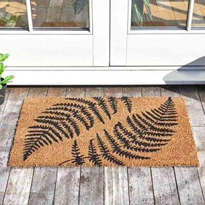 Image of Marco Paul Decorative Decoir Non Slip Doormat Entry Hallway Natural Coir Indoor Outdoor Welcome Door Mat Easy Clean Novelty PVC Backing (Ferns 75x45cm)