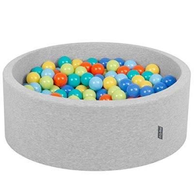Image of KiddyMoon 90X30cm/200 Balls ∅ 7Cm / 2.75In Baby Foam Ball Pit Made In EU, L.Grey:L.Green/Orange/Turquois/Blue/Babyblue/Yellw