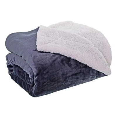 Image of aztex Soft and Fluffy Sherpa Style Fleece Blanket, Bed Throw, Reversible, 140cm x 180cm in Slate Grey with a Cream Reverse