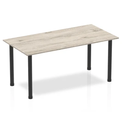 Image of Impulse 1600mm Straight Table Grey Oak Top Black Post Leg