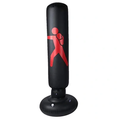 Image of Inflatable Punching Bag, Free Standing Ninja Boxing PVC 160cm Fitness Hit Sandbag, Kids Column Tumbler Bag(Black)