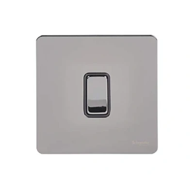 Image of Schneider Electric Ultimate Screwless Flat Plate Single Rocker 2 Way Light Switch, Pole, 16AX, GU1412BBN, Black Nickel with Insert