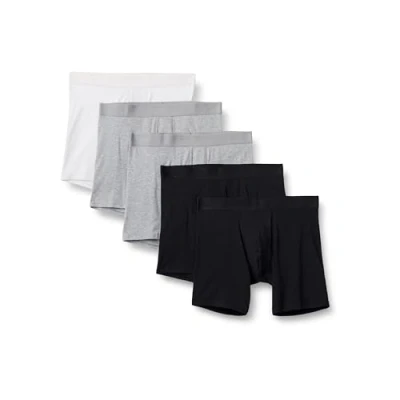 Image of Amazon Essentials Men&#039;s Cotton Jersey 7&quot; (17.8cm) Boxer Briefs, Pack of 5, Black/Grey Heather/White, L