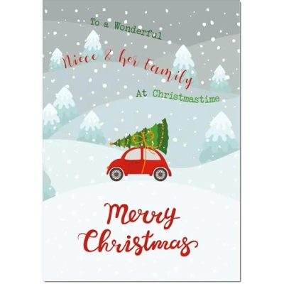 Image of doodlecards Niece and Family Christmas Card Tree on Car Medium Size for &amp; with Plain Envelope