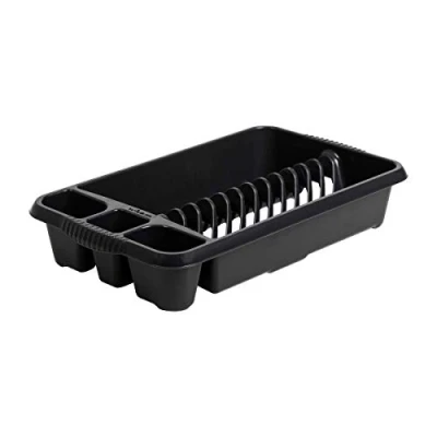 Image of M1SS Plastic Large Dish Drainer Dishes, Plates, Cups, Cutlery Holder Rack Draining Board Drying Tray Racks Kitchen Sink FOR Daily use Midnight Dark Greyish (Medium)
