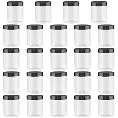 Image of HEIHAK 24 Pack 8 oz 250ml Round Plastic Jars with Lids, Clear Empty Slime Jars, Small Storage Containers Refillable Making for Jam, Sweets, Crafts