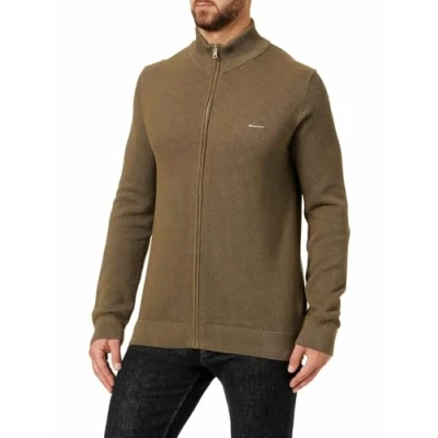 Image of GANT Men&#039;s 8040524 301 S Cotton Pique Zip Cardigan, Racing Green,