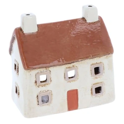 Image of Shudehill Giftware Village Pottery Tealight Holder Ceramic House Croft Houses Collection Red, Thatched, Straw, Navy, Slate, Cream or Grey Designs (Cream)