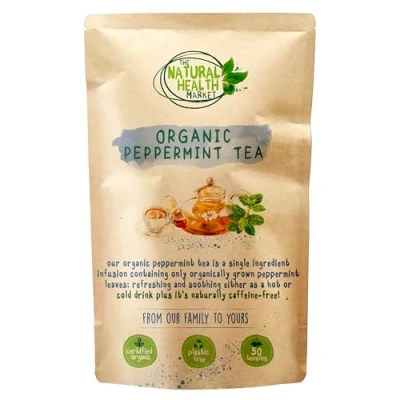 Image of Organic Peppermint Tea Bags (50 Bags) By The Natural Health Market Rubbed Fresh Leaves Plastic Free