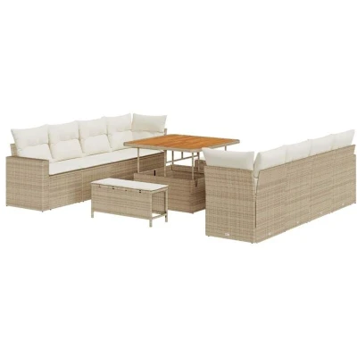 Image of vidaXL 11 Piece Garden Sofa Set with Cushions Beige Poly Rattan Acacia