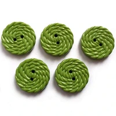 Image of Woven Rope Effect Spiral Swirl Plastic Buttons 15mm Wide Pack of 5 (Green)