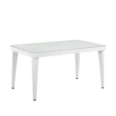 Image of Dellonda Outdoor Dining Table Weather Resistant Body Glass 90x150cm White