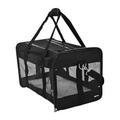Image of Amazon Basics Dog and Cat Carrier, Soft Sided Pet Travel Carrier for Dog, Black, Large, 50 cm L x 26 W 28 H