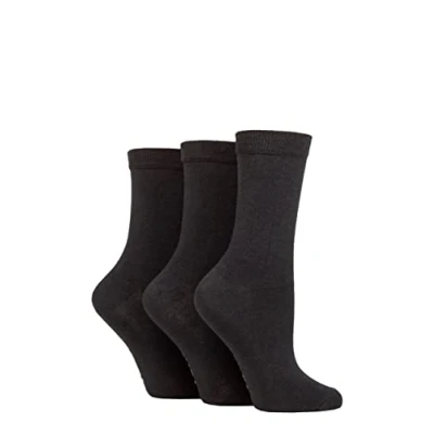 Image of Women&#039;s 3 Pair SOCKSHOP TORE 100% Recycled Plain Cotton Socks Black 4 8 Ladies