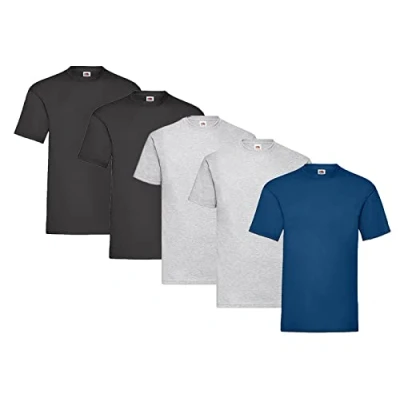 Image of Fruit of the Loom Pack 5 T shirts, 2 x black + grey 1 navy HL note pad, size 3XL