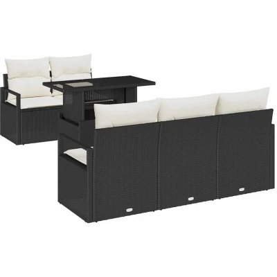 Image of vidaXL 6 Piece Garden Sofa Set with Cushions Black Poly Rattan