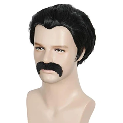 Image of Linfairy Short 80&#039;s Costumes Men&#039;s Disco Dirt Bag Wig &amp; Moustache Halloween Cosplay Costume Black